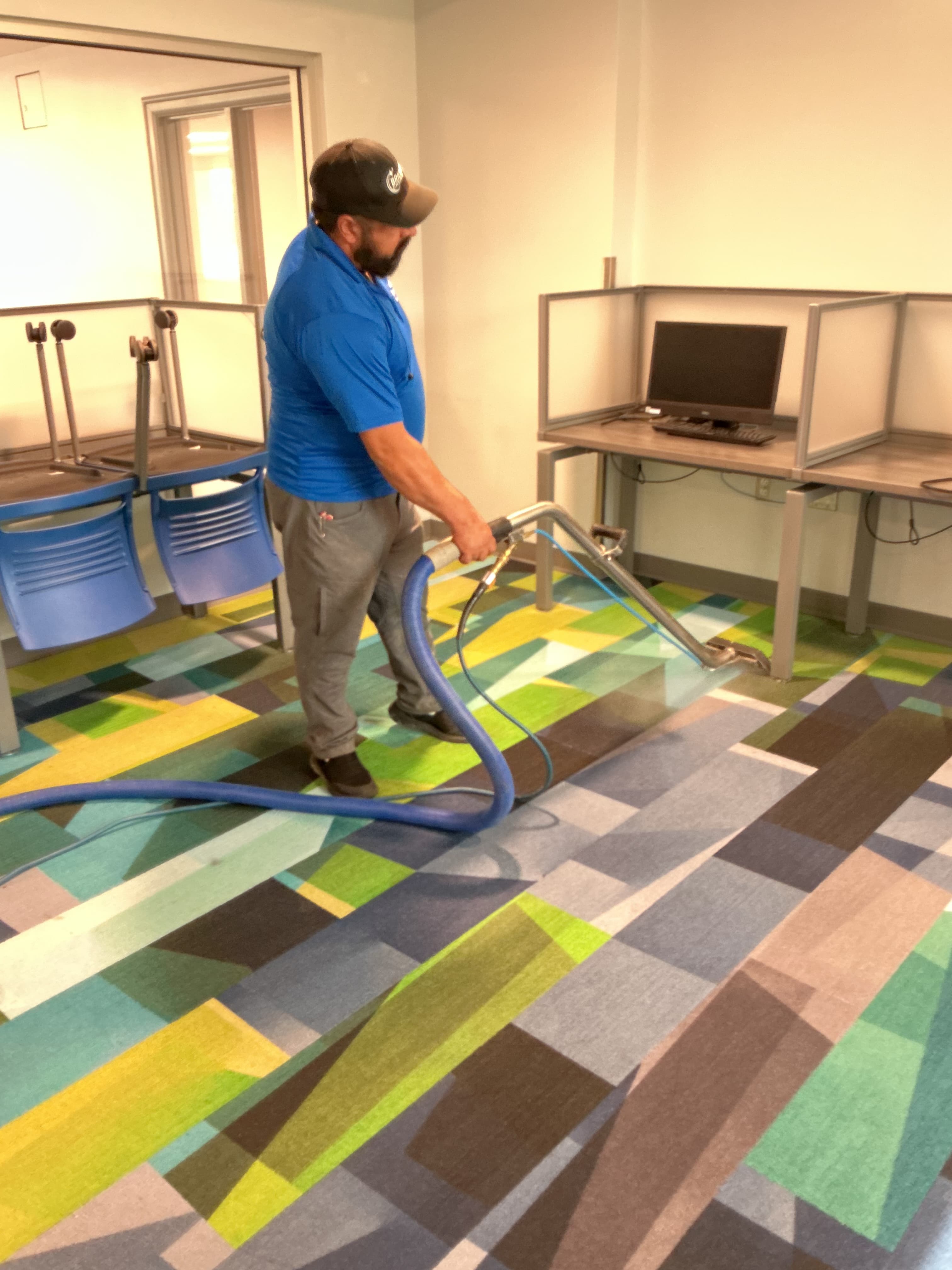 Cleaning carpet in a commercial space