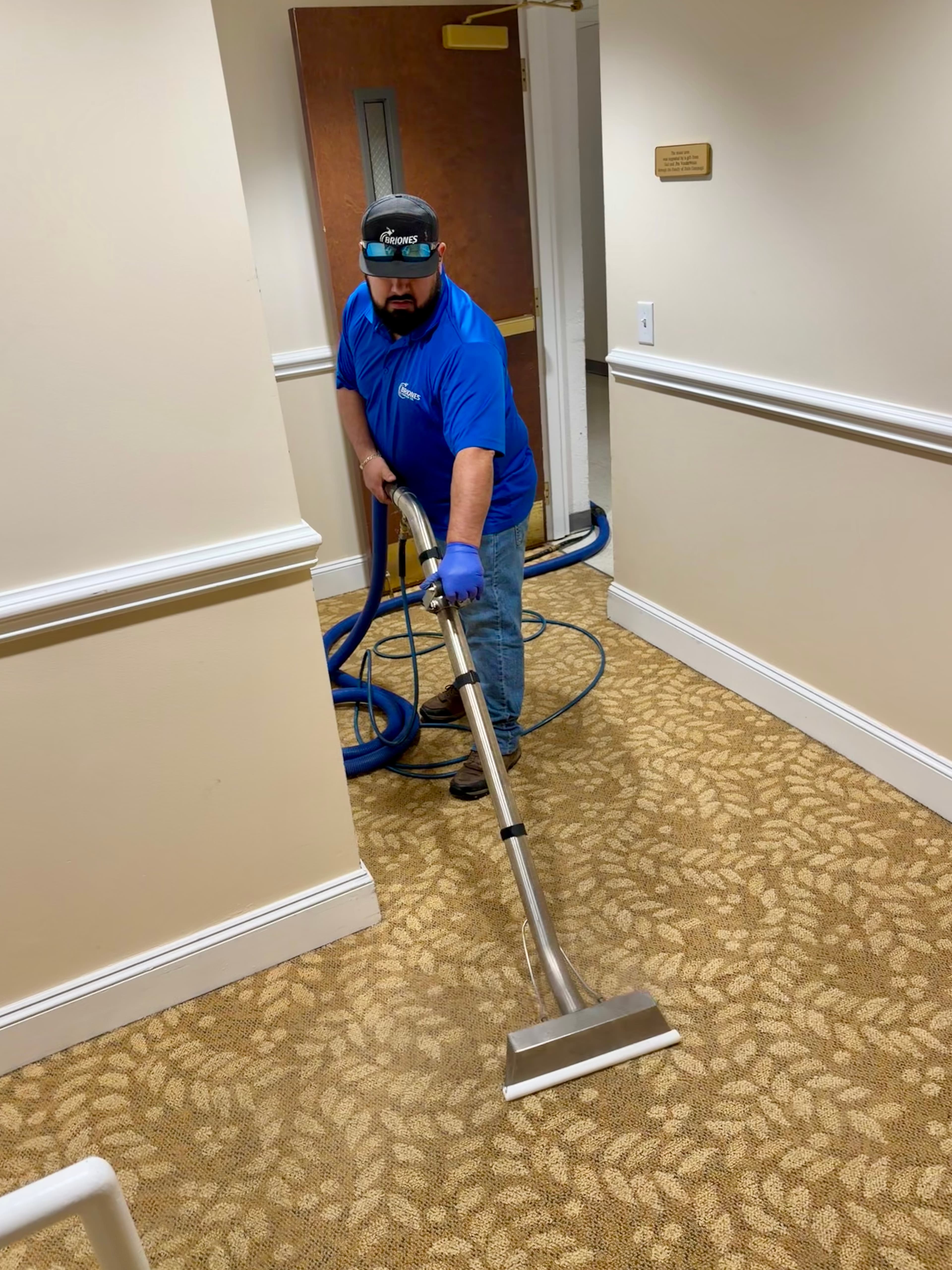 Carpet cleaning service in action